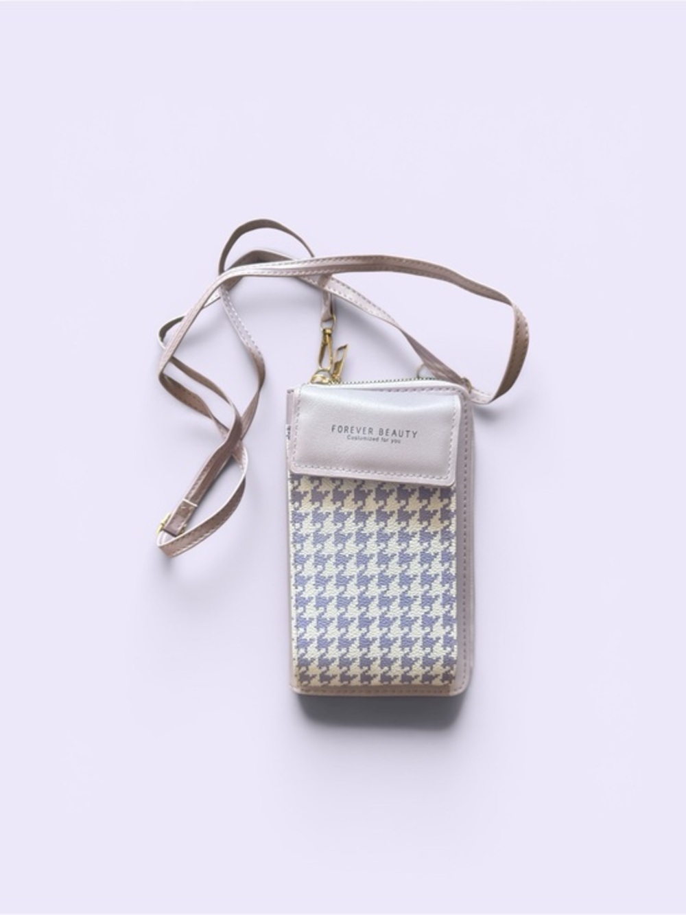 Forever Beauty Crossbody Phone Bag in Light Pastel Lavender Houndstooth NWOT